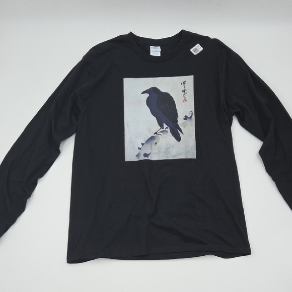 Black Long Sleeve Shirt With Japanese Kyosai Crow/Raven Art NEW - Picture 16 of 16